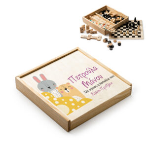 Σετ 4 Ξύλινα Επιτραπέζια Παιχνίδια σε Προσωποποιημένο Κουτί