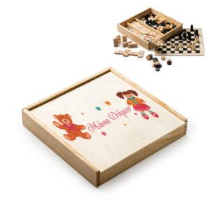 Σετ 4 Ξύλινα Επιτραπέζια Παιχνίδια σε Προσωποποιημένο Κουτί