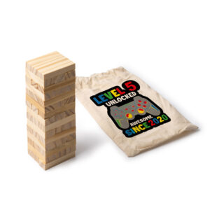 Ξύλινος Πύργος Ισορροπίας με Όνομα σε Πουγκί – Δώρο Πάρτυ