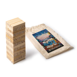 Ξύλινος Πύργος Ισορροπίας με Όνομα σε Πουγκί – Δώρο Πάρτυ