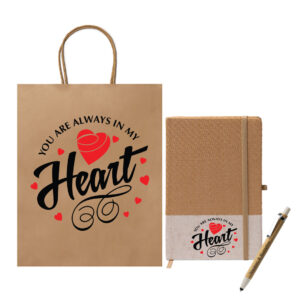 Σημειωματάριο Στυλό Set Heart Kraft -  με Ύφασμα Προσωπ/μένο