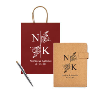 Σετ Δώρου Επετείου Floral Monogram  Φελλού & Μεταλλικό Στυλό